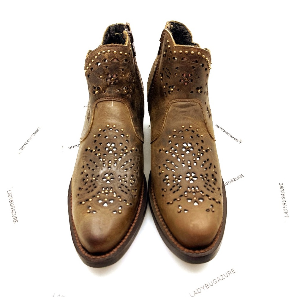NIB ANGUS Women's Brown Perforated Ankle Leather Booties Size 7